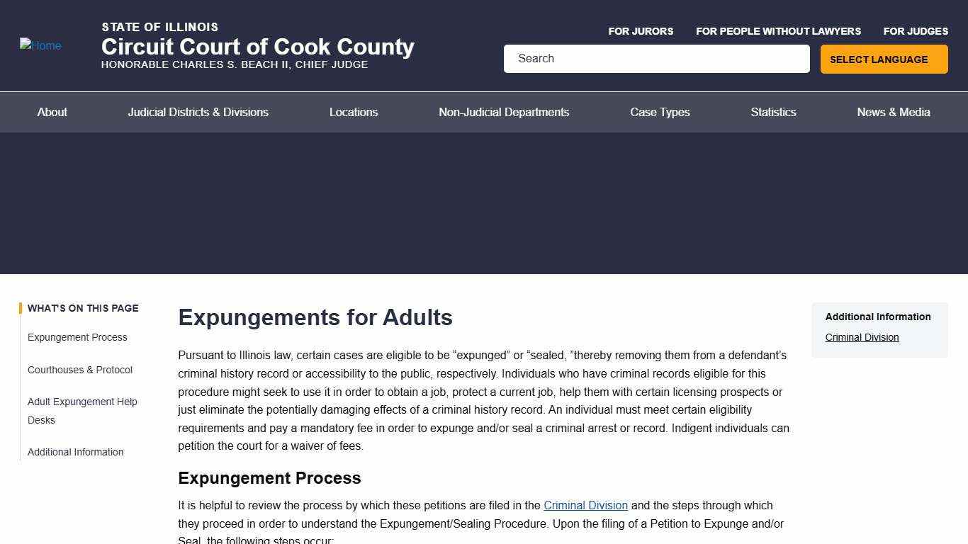 Expungements for Adults Circuit Court of Cook County
